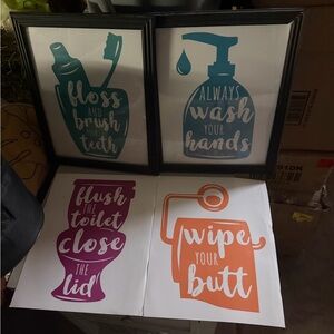 Bathroom Wall Art Set - Teal, Purple, Orange